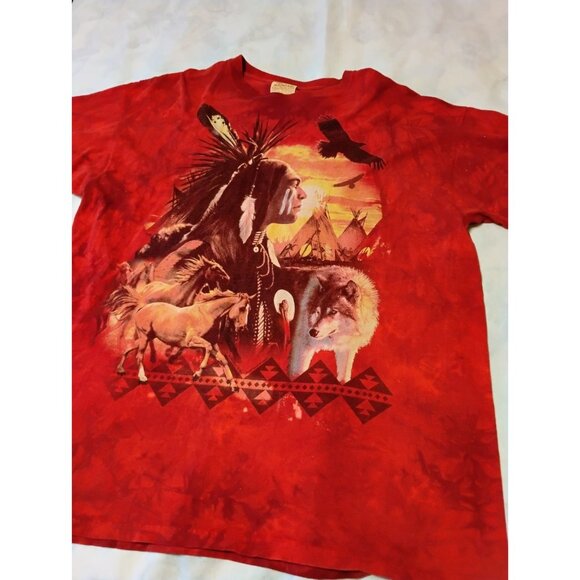 THE MOUNTAIN 2008 Indian Shirt XXL Horses Wolf Leather Tag Tie Dye - Picture 1 of 5